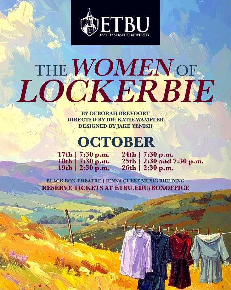 An infographic featuring "The WOmen of Lockerbie" theatre play