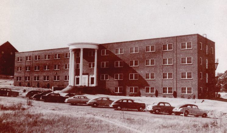 Historical sepia photo of Feagin Hall at East Texas Baptist University.